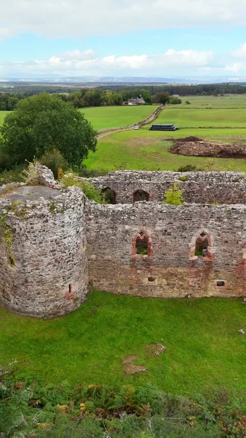 Ancient Scottish Heritage: Rait Castle Ruins Aerial Photography Stock Footage 330666101