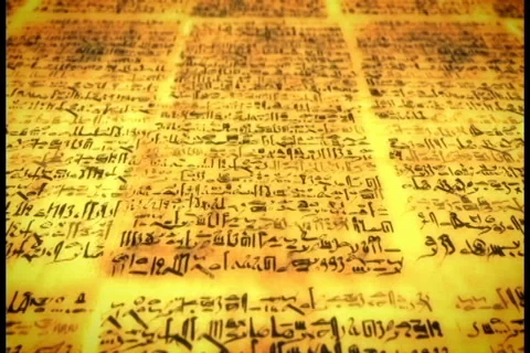 Ancient script, old scroll with unknown letters, pan fly over Stock Footage 27361186