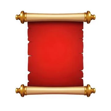 Ancient scroll with golden ends and a red parchment background Illustrazione stock
