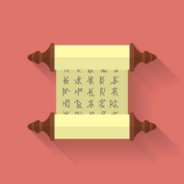 Ancient scroll or parchment with runes. Vector icon. Flat style Stock Illustration