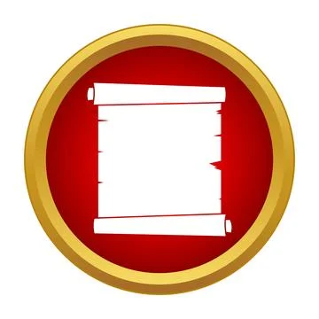 Ancient scroll paper document in round red icon Stock Illustration