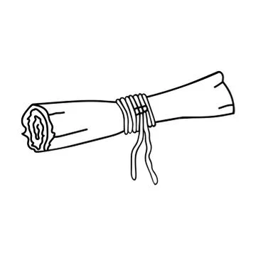 The ancient scroll of paper is twisted into a tube and tied with a thread. Stock Illustration