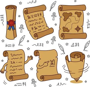 Ancient Scrolls and Treasure Maps Hand Drawn Vector Set. 스톡 일러스트