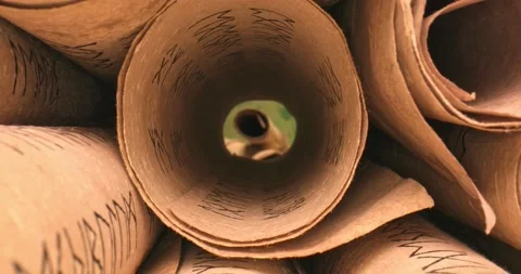 Ancient scrolls stacked on pile. Old scroll library. Stock Footage 168472780