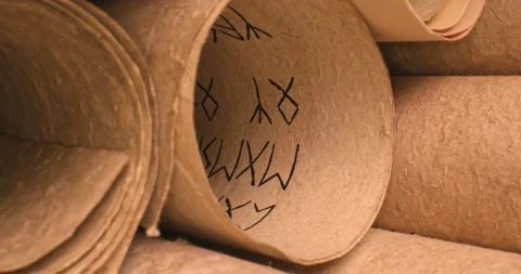 Ancient scrolls stacked on pile. Old scroll library. Stock Footage 171643645