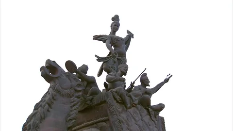 Ancient sculpture in front of palace Stock Footage 88546328