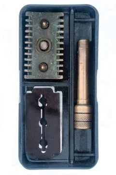 An ancient set of shaving items. Stock Photos