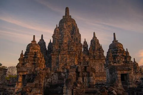 Ancient Sewu Temple Complex in Warm Morning Light, Central Java Indonesia. Hi Stock Photos