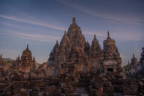 Ancient Sewu Temple Complex in Warm Morning Light, Central Java Indonesia. .. Stock Photos