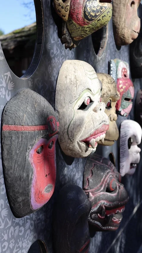 Ancient shaman masks vertical video Stock Footage 288009062