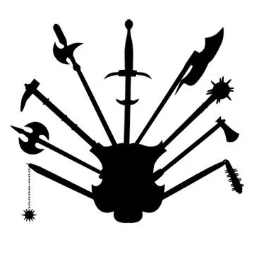 Ancient shield and old weapons Stock Illustration