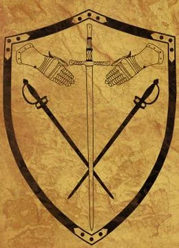 Ancient shield of arms on brown crackled surface Stock Illustration