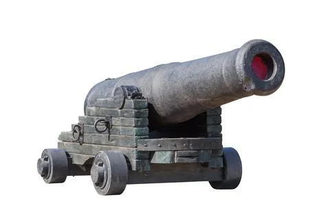 An ancient ship cannon. 68-pound bombed ship cast iron gun Stock Photos