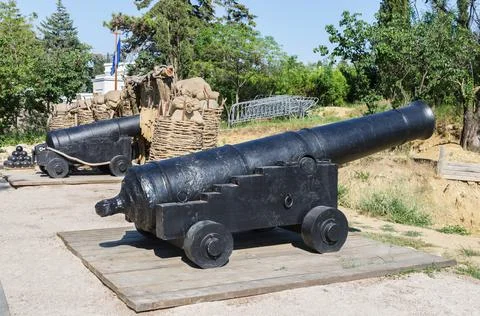 Ancient ship cannons Stock Photos