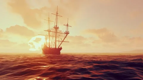 Ancient ship on the high seas Stock Footage 241896581