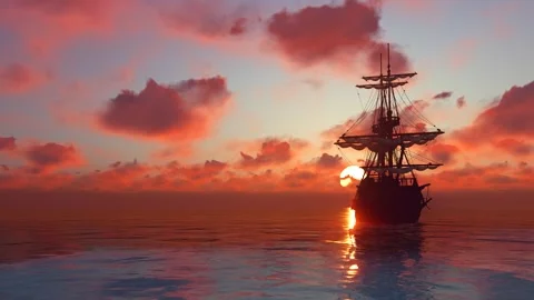 Ancient ship on the high seas Stock Footage 243509533