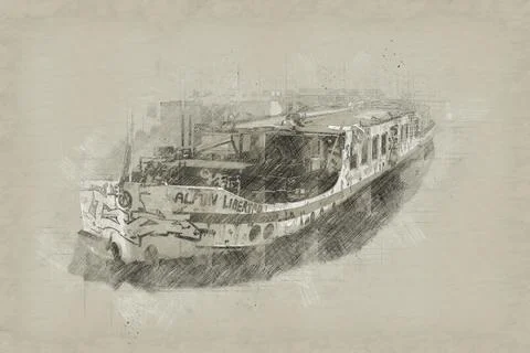Ancient ship sketch Stock Illustration