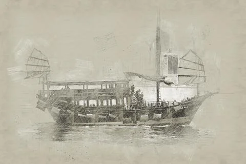 Ancient ship sketch Stock Illustration