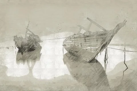 Ancient ship sketch Stock Illustration