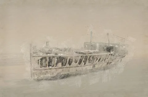 Ancient ship sketch Stock Illustration