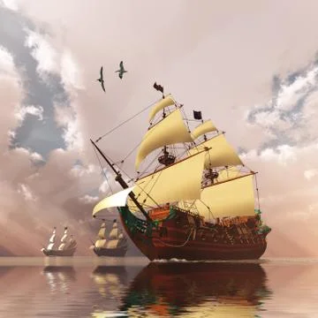 Ancient ships Stock Illustration