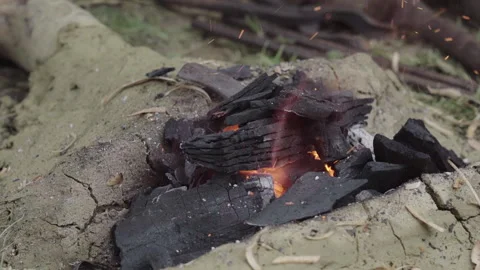 Ancient Small Hearth of Fire Stock Footage 245753805