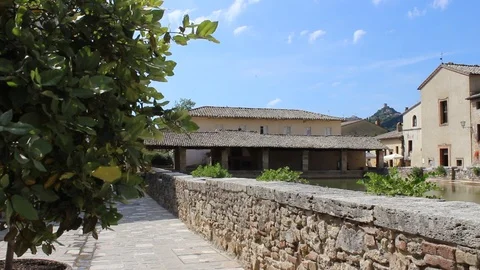 Ancient spa of Bagno Vignoni in springtime, Tuscany, Italy. Stock Footage 99155133