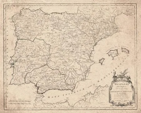 Ancient Spain Divided into the Three Principal Regions of Tarraconensis, Lu.. Stock Photos