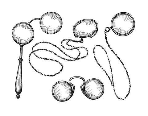 Ancient spectacles ink sketch. Stock Illustration