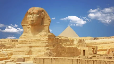 Ancient sphinx and pyramids, symbol of Egypt Stock Footage 118609787