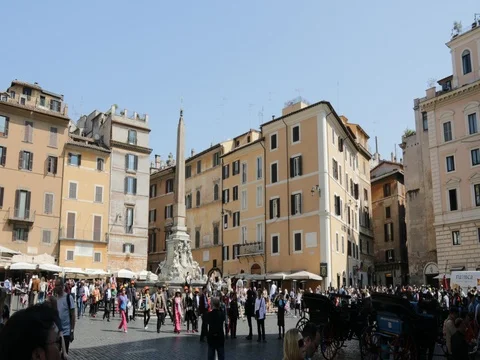 Ancient square in Rome with obelisk and fountain Stock Footage 74475375