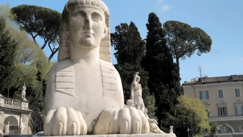 Ancient statue of Egyptian Sphinx on Piazza del Popolo, Rome, Italy Stock Footage 154932008