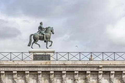 The ancient statue of Henry IV, located on the Pont Neuf, Paris, France Stock Photos