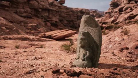 Ancient Statue on the Rocks Desert Ilustración de archivo