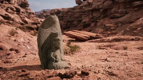 Ancient Statue on the Rocks Desert Ilustración de archivo