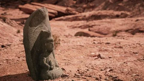 Ancient Statue on the Rocks Desert Ilustración de archivo