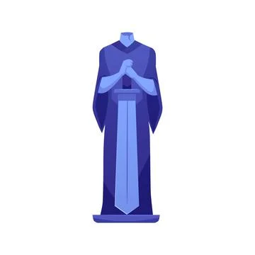 Ancient statue with sword beheaded vector flat illustration. Stone medieval m Stock Illustration