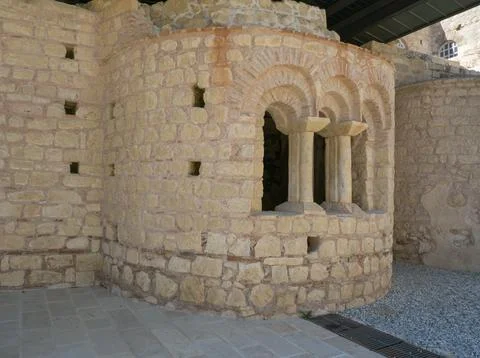 Ancient Stone Apse with Arched Windows in the of St. Nicholas Church, Demre,  Stock Photos