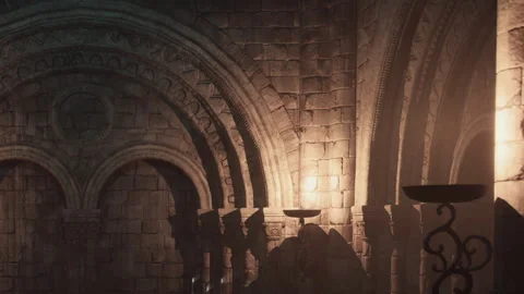 Ancient Stone Architecture Illuminated by Flickering Candlelight Stock Footage 346687282