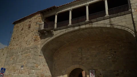 Ancient stone archway forming part of the historic city walls of Avila, Spa.. Stock Footage 335642683