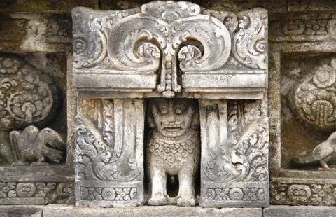 Ancient stone bas-relief, Buddist temple Borobudur, Yogyakarta Stock-Fotos