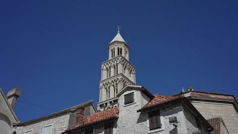 Ancient stone bell tower of Saint Domnius Cathedral in Split Croatia. Stock Footage 336956648
