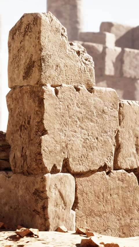 Ancient stone blocks stacked in an archaeological site under bright sunlight Stock Footage 337975572