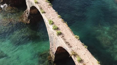 Ancient Stone Bridge Over Turquoise Atlantic Water, Berlenga Island Stock Footage 320198270