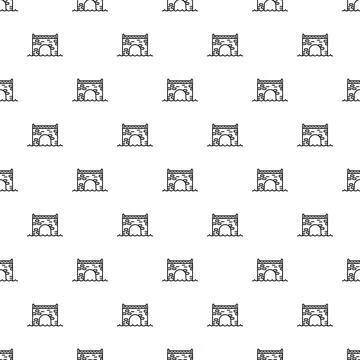 Ancient stone bridge over water seamless pattern 스톡 일러스트