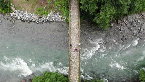 Ancient stone bridge top down view over river Stock Footage 219509642