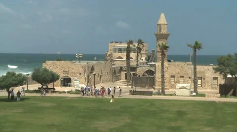 Ancient stone building by the sea Stock Footage 8579725