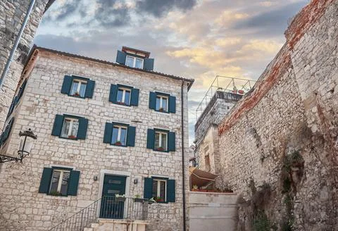 Ancient stone buildings on the streets of Split. Croatia. Stock Photos