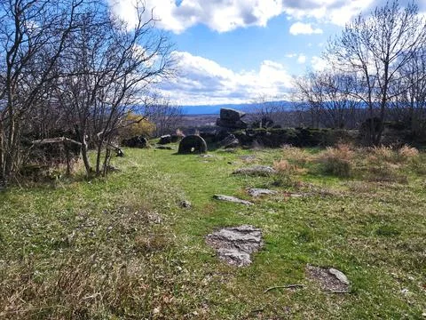 Ancient stone circle in a forest clearing, Georgia Stock Photos