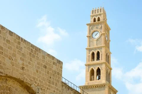 Ancient stone clock tower Stock Photos